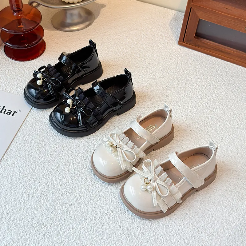 Süße Mädchen Prinzessinnenschuhe Mikrofaser Weiche Sohle Mary Janes Mit Schleife Spitze Künstliche Perlen Dekoration Flache Schuhe