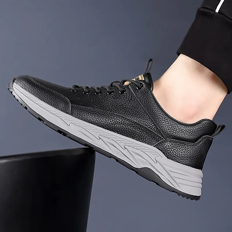 Herren Oberste Schicht Rindsleder Freizeitschuhe Echtes Leder Atmungsaktiv Dicke Sohle Sport Sneaker Herbst Winter Modeschuhe