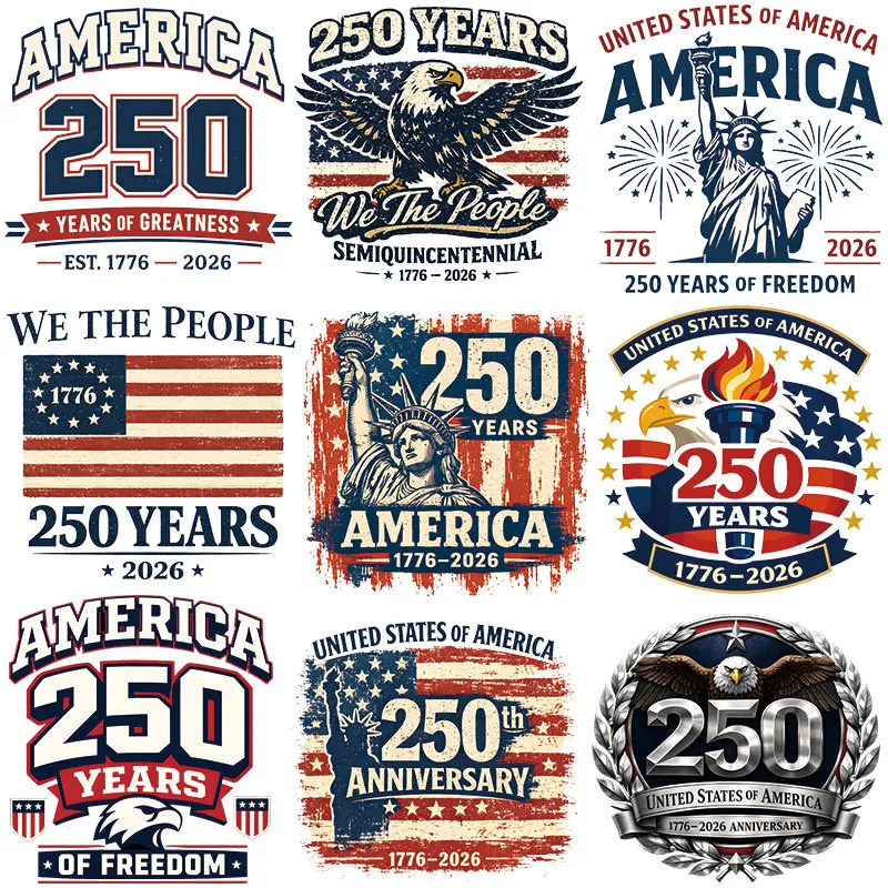 America 250th Anniversary Heat Transfer Sticker Patriotic USA Flag Eagle Statue Of Liberty DIY T-Shirt Iron-On Patch 1776-2026