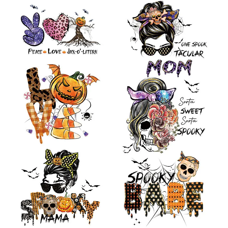 Halloween Επιθέματα Μεταφοράς Θερμότητας για Ρούχα DIY Αυτοκόλλητα Σιδερότυπα Κρανίο Κολοκύθα Νυχτερίδα Τυπωμένα Επιθέματα για Τσάντες
