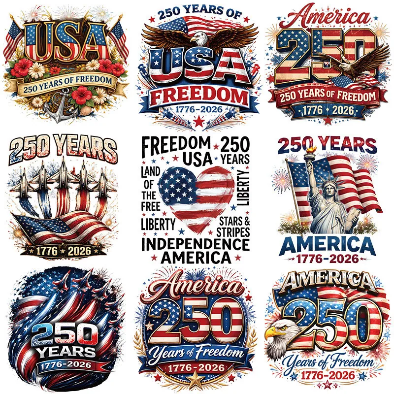 Independence Day Heat Transfer Patches 250 Years Freedom USA Flag Eagle Iron On Decals For DIY Clothing T-Shirt Decoration