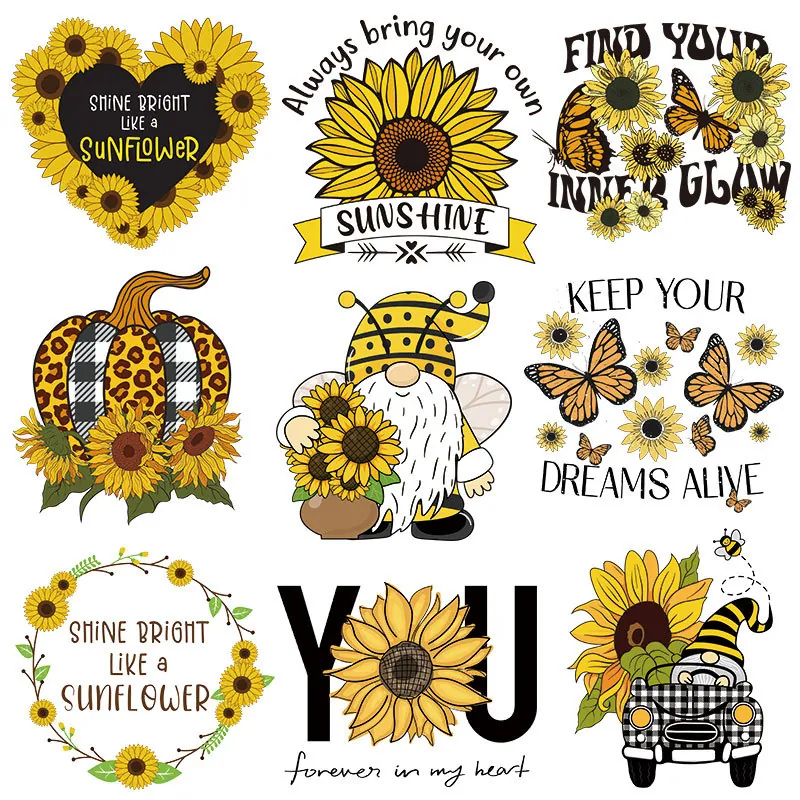 Sunflower Butterfly Heat Transfer Patch For Clothing DIY Iron On Stickers Sunflower Inspirational Quotes Offset Print Decals