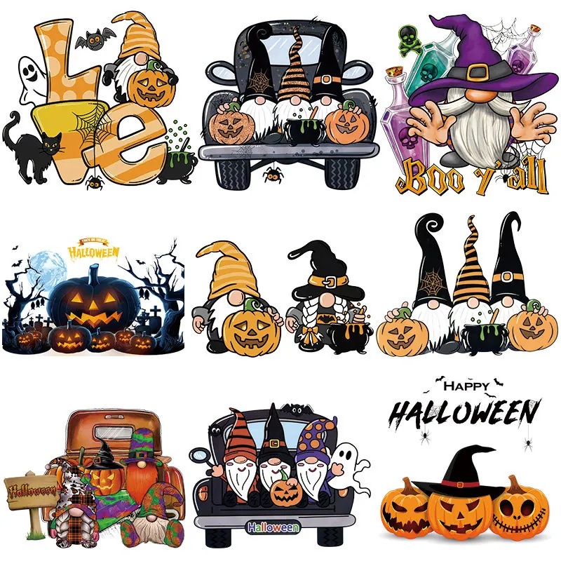 Halloween Hitteoverdrachtpatch Cartoon Pompoen Kabouter Opstrijkstickers Wasbaar DIY Kleding Bedrukte Decoraties Voor T-Shirt Tas