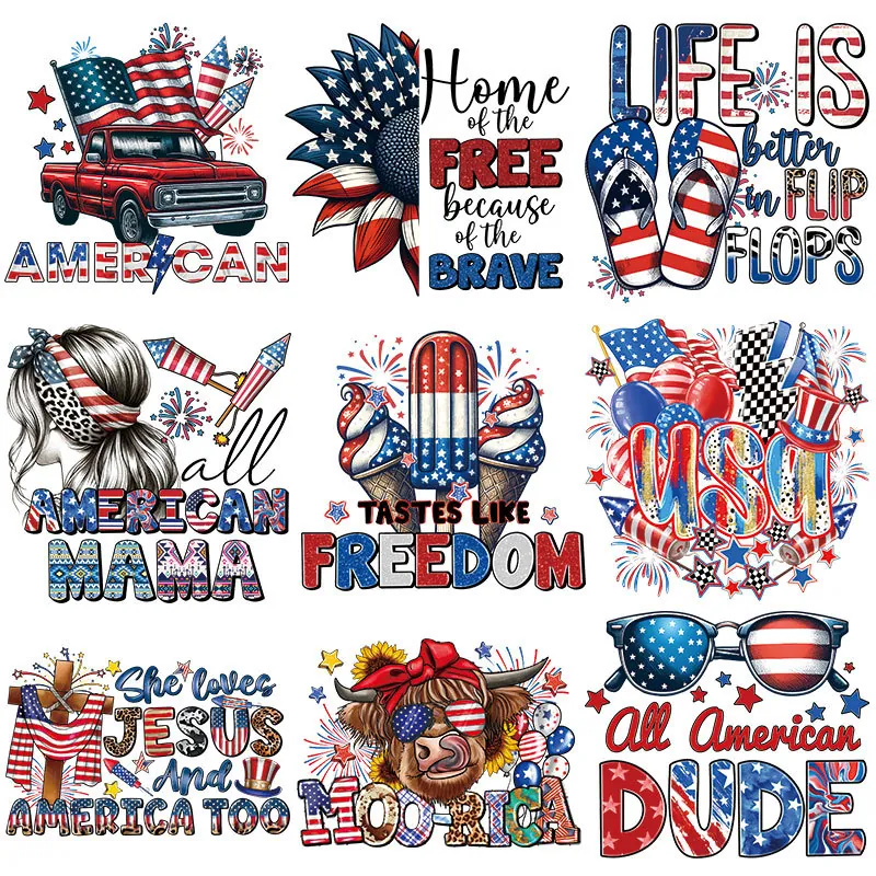 Unabhängigkeitstag Bügelbilder Polyurethan Stars and Stripes Patriotische Aufnäher Für DIY T-Shirts Taschen Dekoration