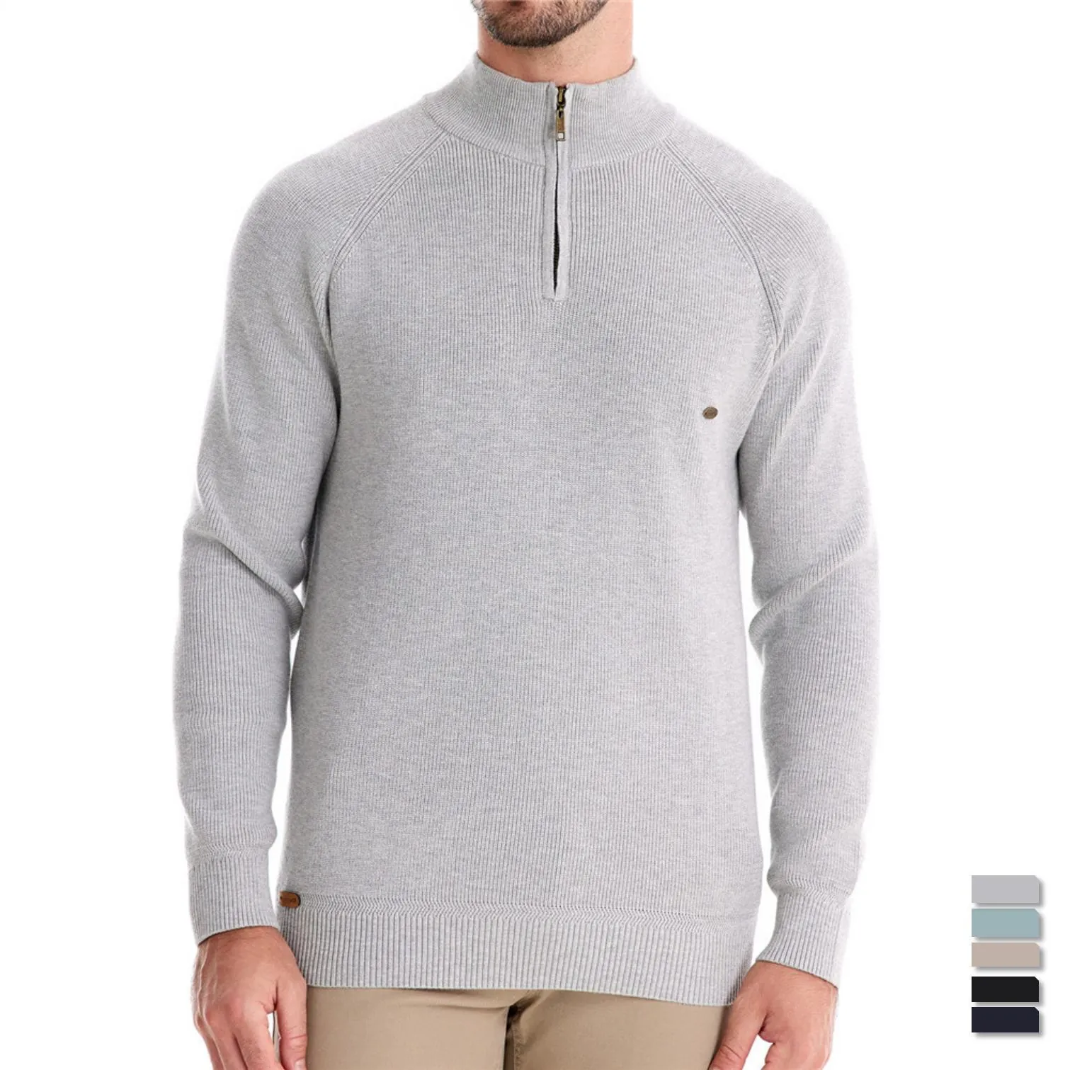 Men Stand Collar Half Zip Cotton Blend Sweater Slim Fit Long Sleeve Ribbed Knit Pullover Casual Solid Color Autumn Top