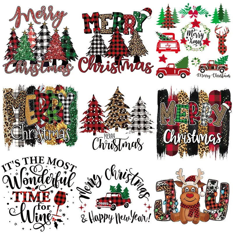 Kerst Hitteoverdracht Patches Merry Christmas Buffelruit Vrachtwagen Rendier Patroon Strijkplaatjes voor Kleding DIY T-Shirts Tassen Decoratie