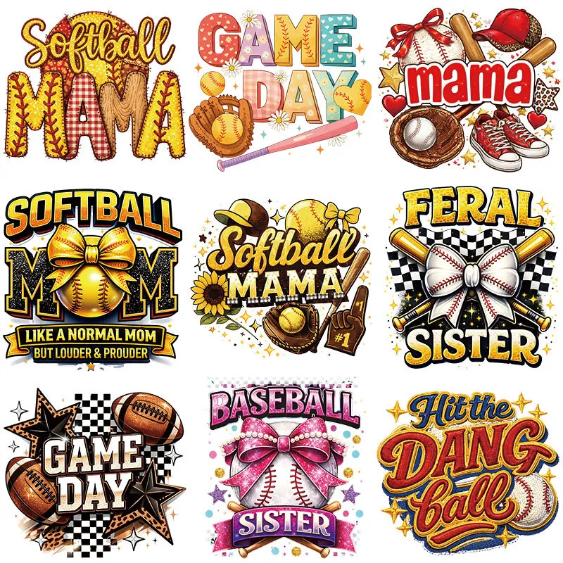 Baseball Softball Mom Heat Transfer Stickers Sport Printed DIY Iron On Patches For Clothing T-Shirt Football Feral Sister Applique