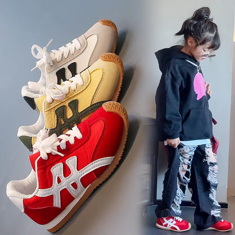 Zapatillas Retro para Niños Zapatos de Carrera a la Moda para Niños y Niñas Zapatos de Deporte Casual Cuero Artificial Suela de Goma Transpirable