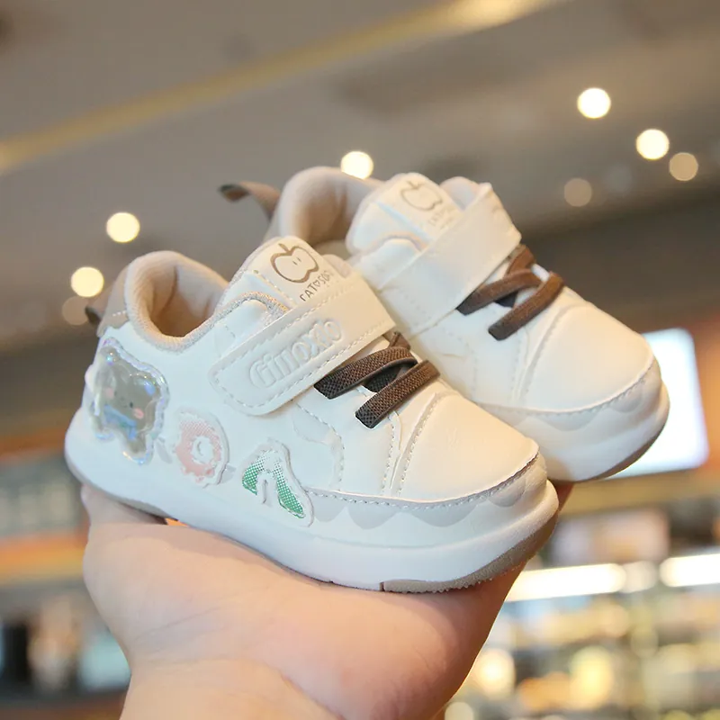 Toddler Baby First Walkers Shoes 1-3 Years Spring Autumn Synthetic Leather Cartoon Anti-slip Sneakers Hook Loop Soft Sole Board Shoes
