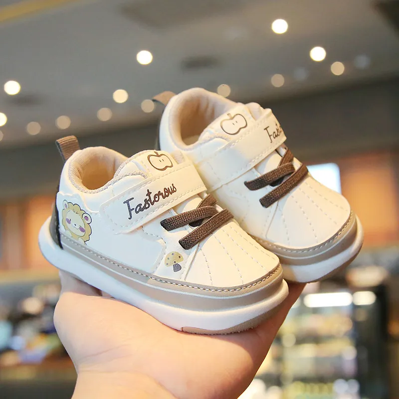 Toddler Baby Walking Shoes Soft Sole Non-Slip Synthetic Leather Breathable Cartoon Animal Prints Magic Tape Casual Board Shoes