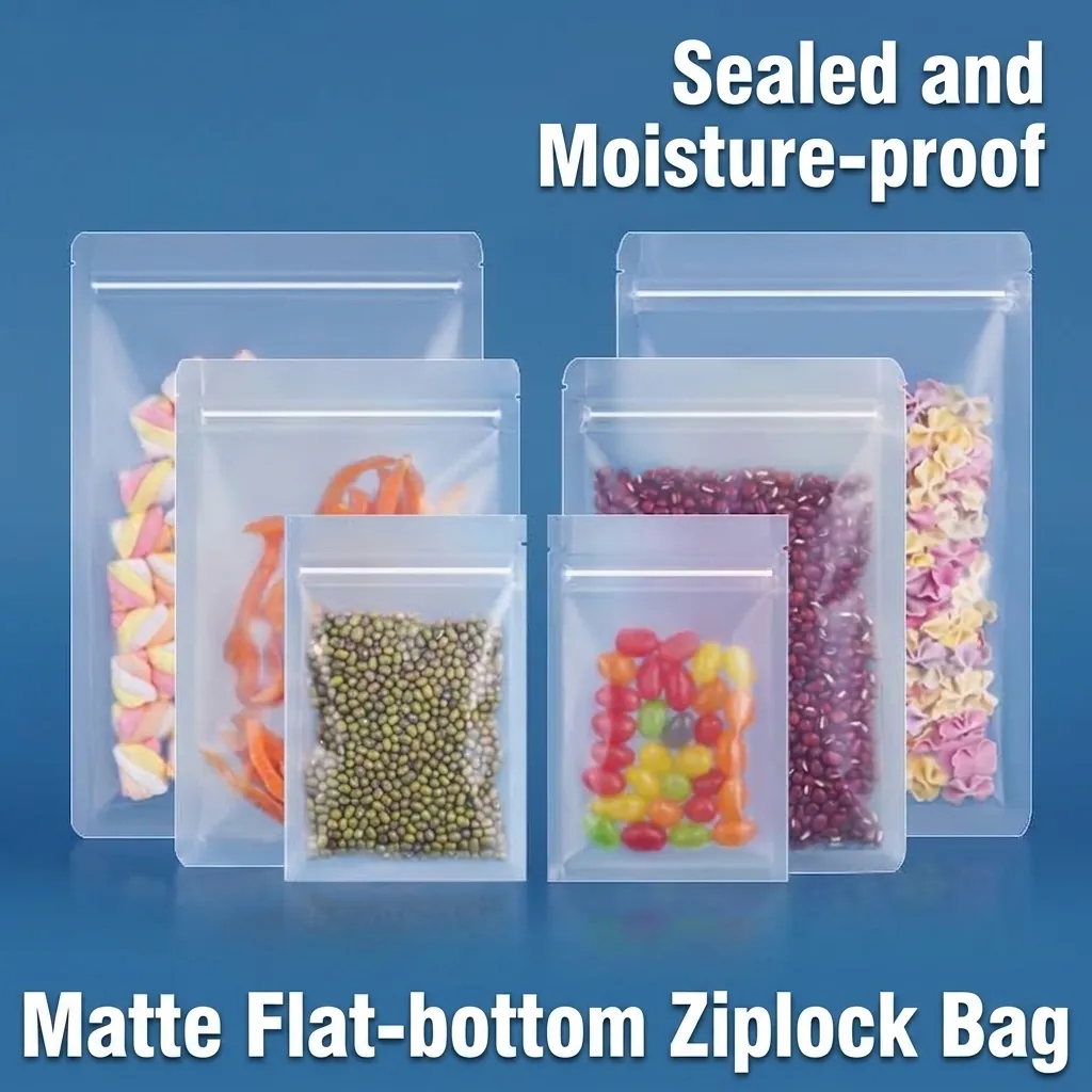 Sacs Ziplock Stand Up Givrés Épais Sacs d'Étanchéité Mats Réutilisables Pour Conservation Aliments Snacks Sacs d'Emballage Transparents Imperméables