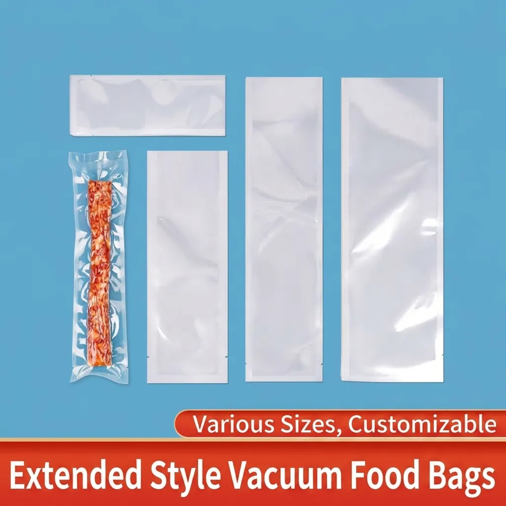 Transparent Food Vacuum Sealer Bags Heavy Duty Nylon Polyester Strip Seal Storage Bags For Ham Sausage Bacon Preservation