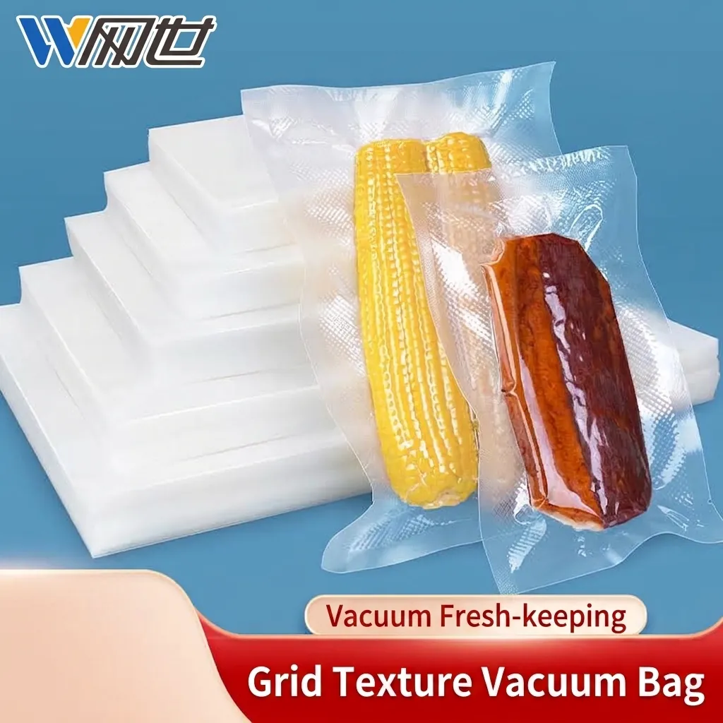 Food Grade Vacuum Sealer Bags Textured Grid Embossed Heat Seal Storage Bags For Kitchen Food Preservation Transparent Bags