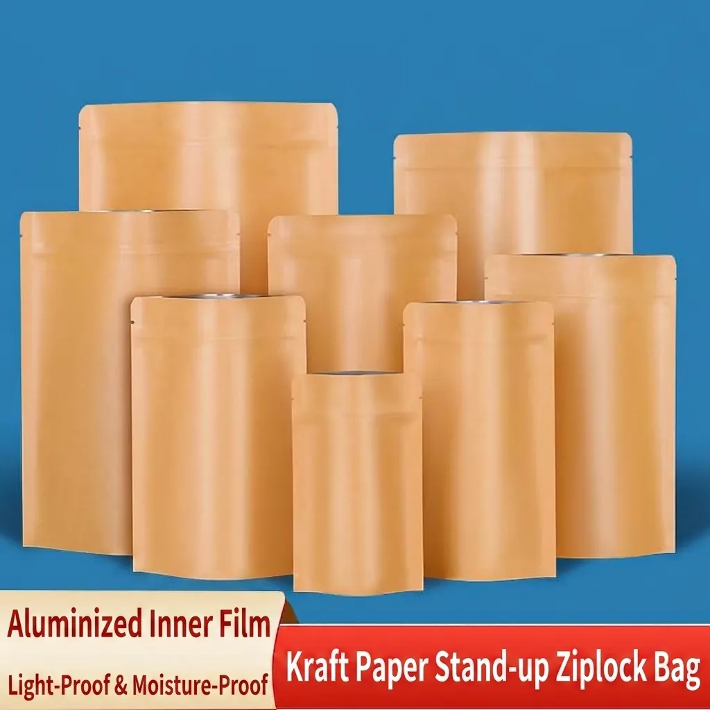 Bolsa Stand Up de Papel Kraft Con Forro de Papel de Aluminio Bolsas Reutilizables Con Cierre Para Alimentos Té