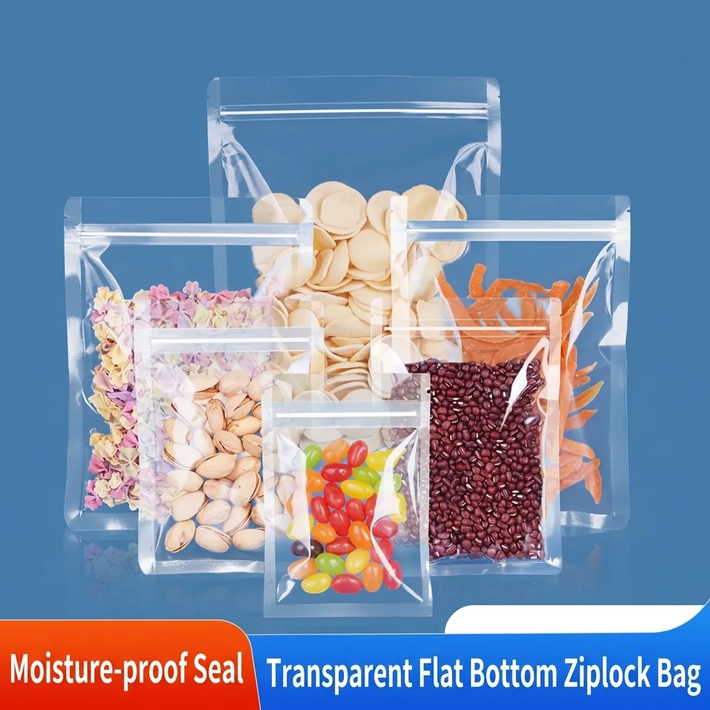 Sac Auto-scellant en Plastique PE Transparent Sac de Rangement à Fond Plat Épaissi pour Aliments Snack Thé Emballage Étanche à l'Humidité