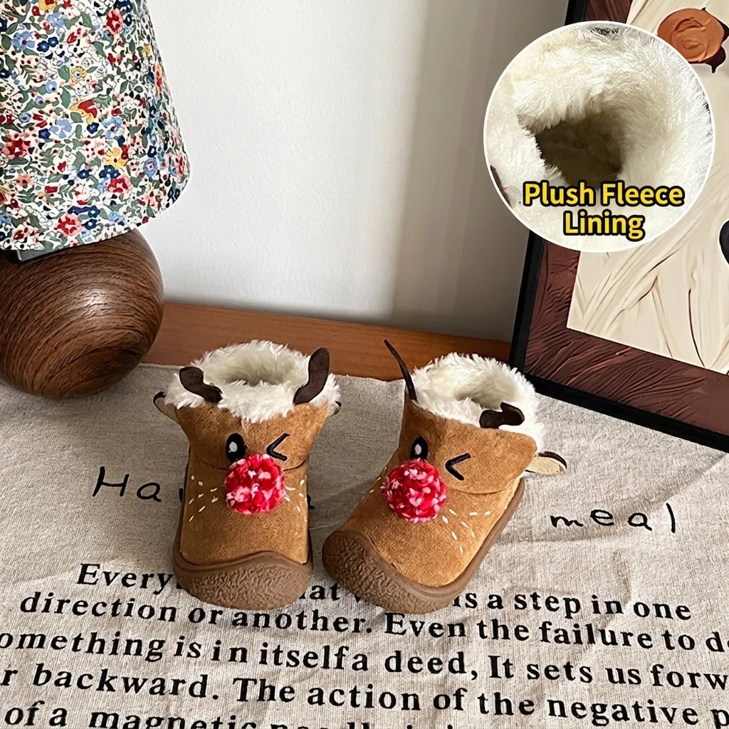 Kinder Weihnachten Rentier Schneestiefel Winter Warm Plüsch Gefüttert Kleinkind Schuhe Cartoon Mikrofaser Leder Rutschfeste Stiefel Kamel