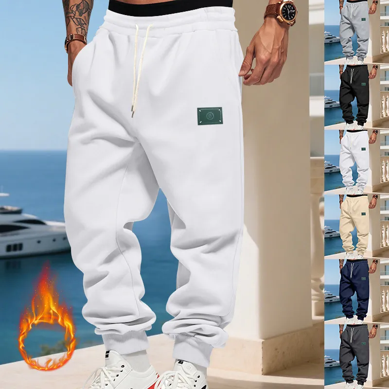 Men's American Style Heavyweight Sweatpants Fleece Lined Winter Loose Solid Color Casual Sports Joggers With Drawstring Cuffed Hem Bottom