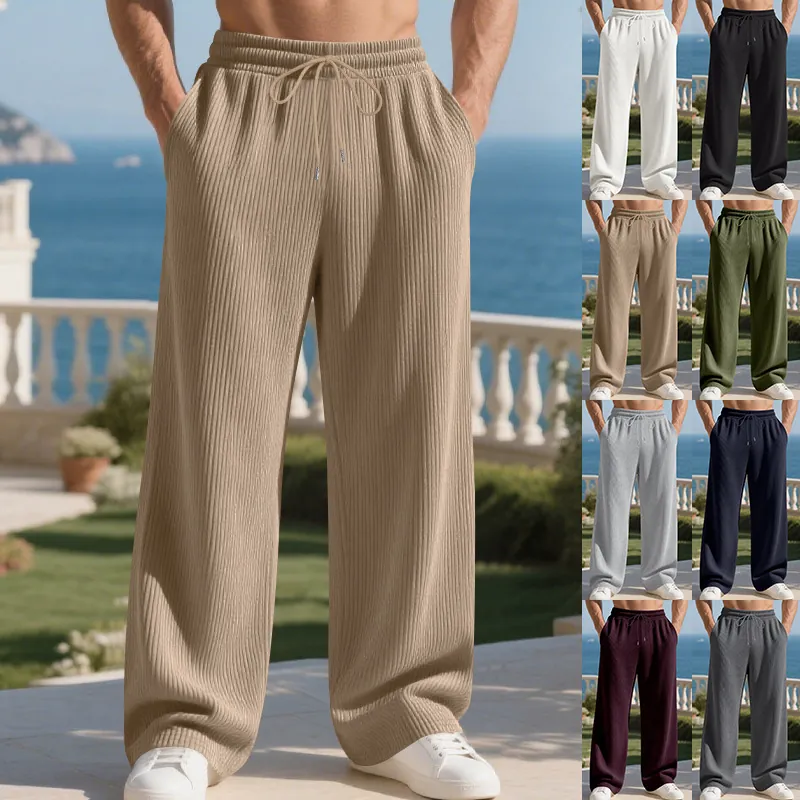 Ανδρικό Παντελόνι Casual Ριμπ Ζακάρ Χαλαρή Εφαρμογή Αμερικανικό Hip Hop Ίσια Γραμμή με Κορδόνι Πολυεστερική Φόρμα