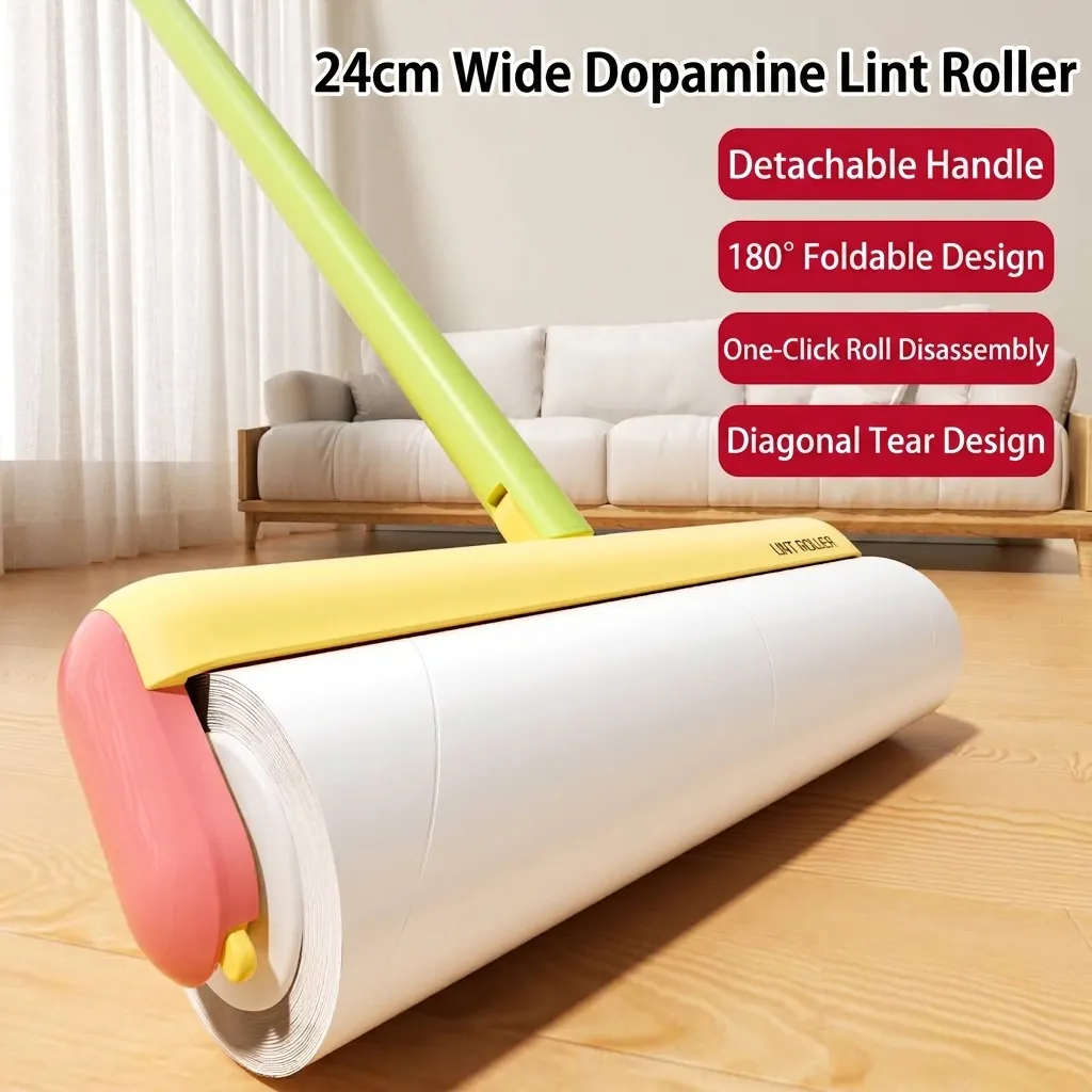 Long Handle Detachable Lint Roller Set For Floor Cleaning Dopamine Color Foldable Sticky Roller Hair Dust Remover Household Tool