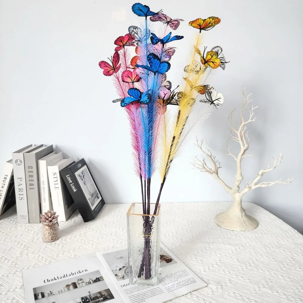 Artificial Butterfly Reed Branch Silk Flower Fake Plant Long Stem For Home Decor Wedding Photography Props Minimalist Aesthetic