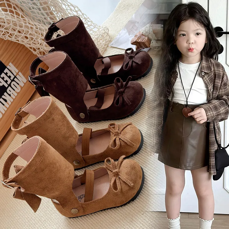 Stivali 2-in-1 per Bambine Con Fiocco Staccabile Ballerine Stile Coreano Stivali alla Moda per Bambini Scarpe in Pelle PU