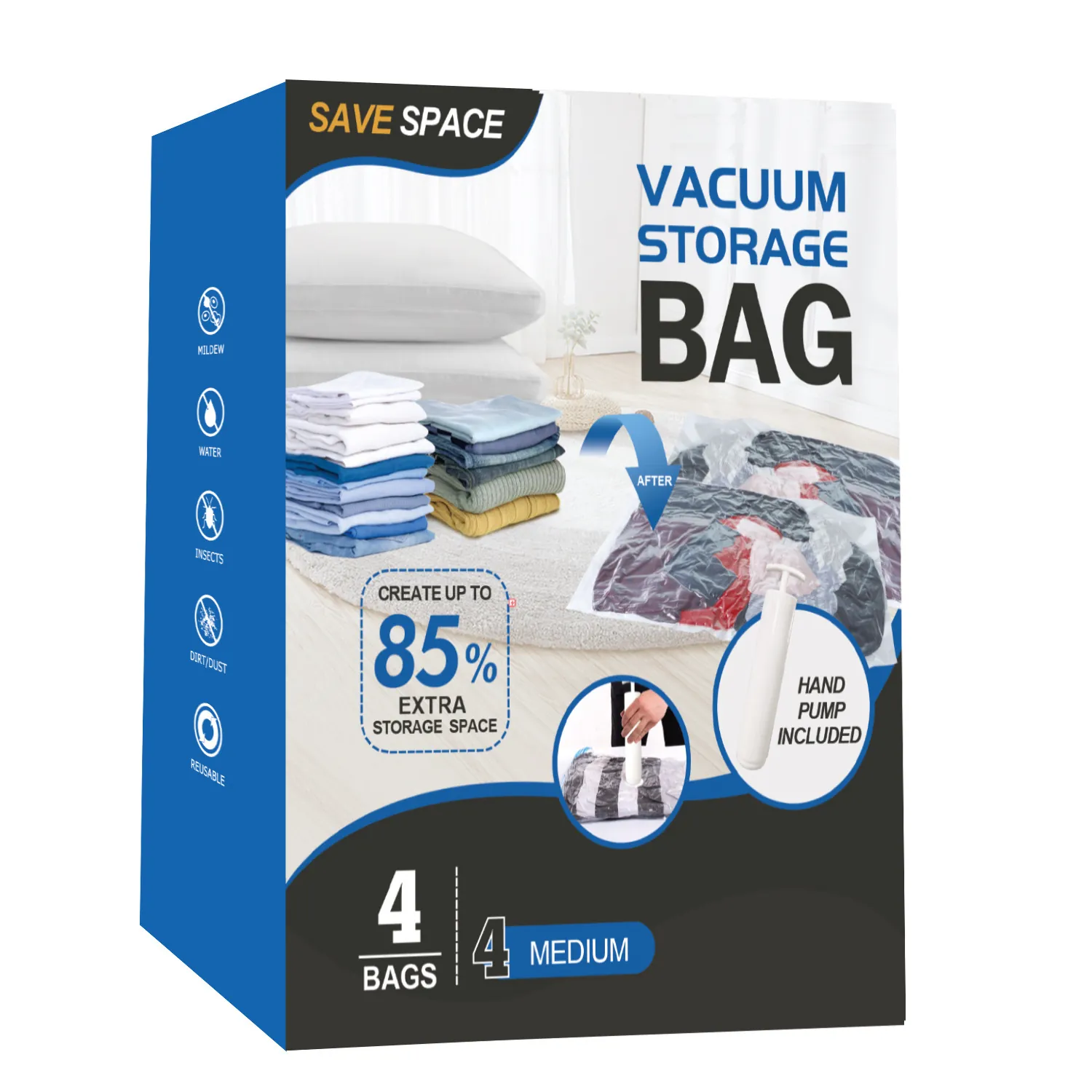 Bolsas de Almacenamiento al Vacío que Ahorran Espacio para Ropa Edredones Mantas Bolsas de Compresión Transparentes Duraderas Con Bomba Manual para Organización del Hogar Viajes