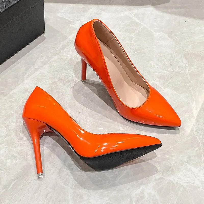 Women Sexy Patent Leather High Heels Pointed Toe Stiletto Pumps Elegant Banquet Wedding Office Party Glossy Single Shoes