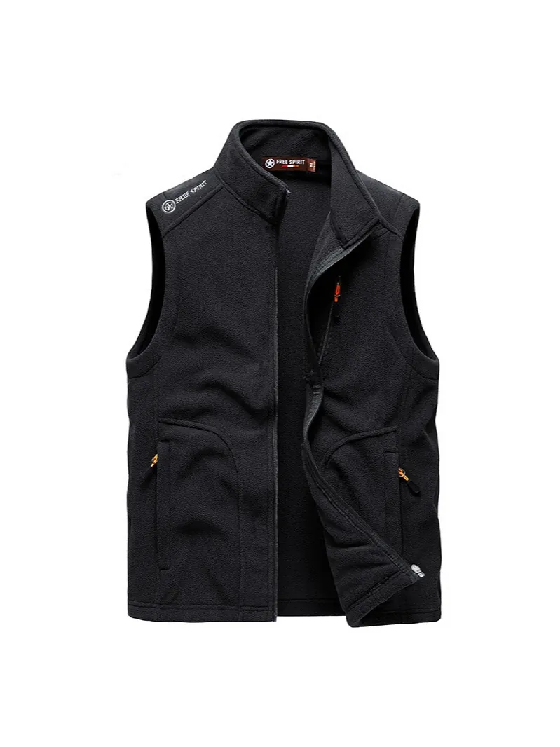 Herren Polarfleece-Weste Full Zip Stehkragen Ärmellose Jacke Warm Outdoor Wandern Gilet Einfarbig Bodywarmer Herren Bekleidung