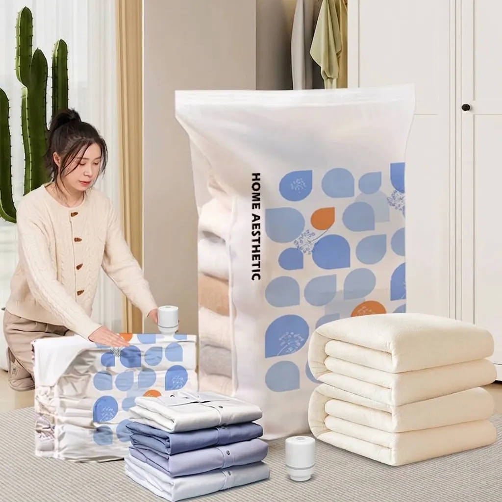 Sacs de Rangement Sous Vide Stéréo Réutilisables Gain de Place Sacs de Compression Pour Couettes Vêtements Literie Maison