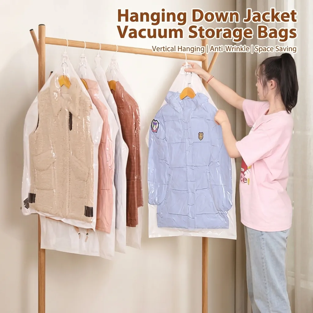 Hanging Vacuum Storage Bags For Clothes Suits Coats Space Saving Hanging Vacuum Compression Bag For Closet Organization