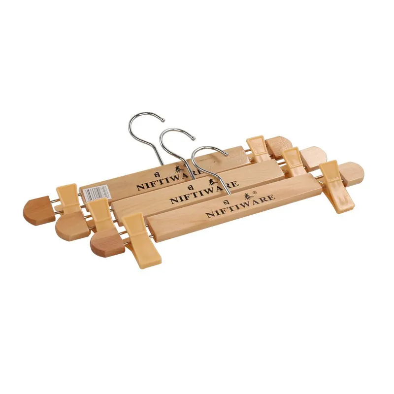 Hosenbügel aus Massivholz mit verstellbaren rutschfesten Clips Metallhaken Natur-Finish langlebiger Kleiderschrank-Organizer