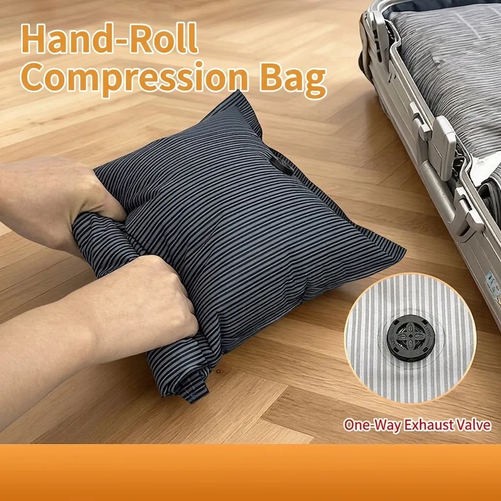 Hand Roll Vacuum Compression Storage Bag Striped Thicken Pump-Free Clothing Space Saver Bags For Travel Moving Home Organizer