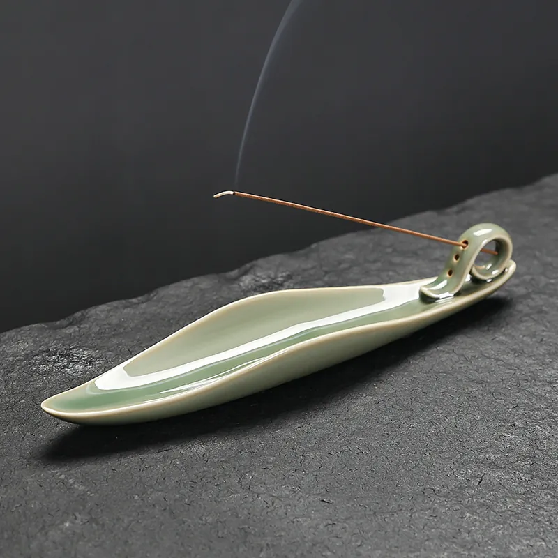 Vintage Keramik Seladon Räucherstäbchenhalter Blattform Zen Teezeremonie Räucherbrenner Für Heim Büro Desktop Dekor Geschenk