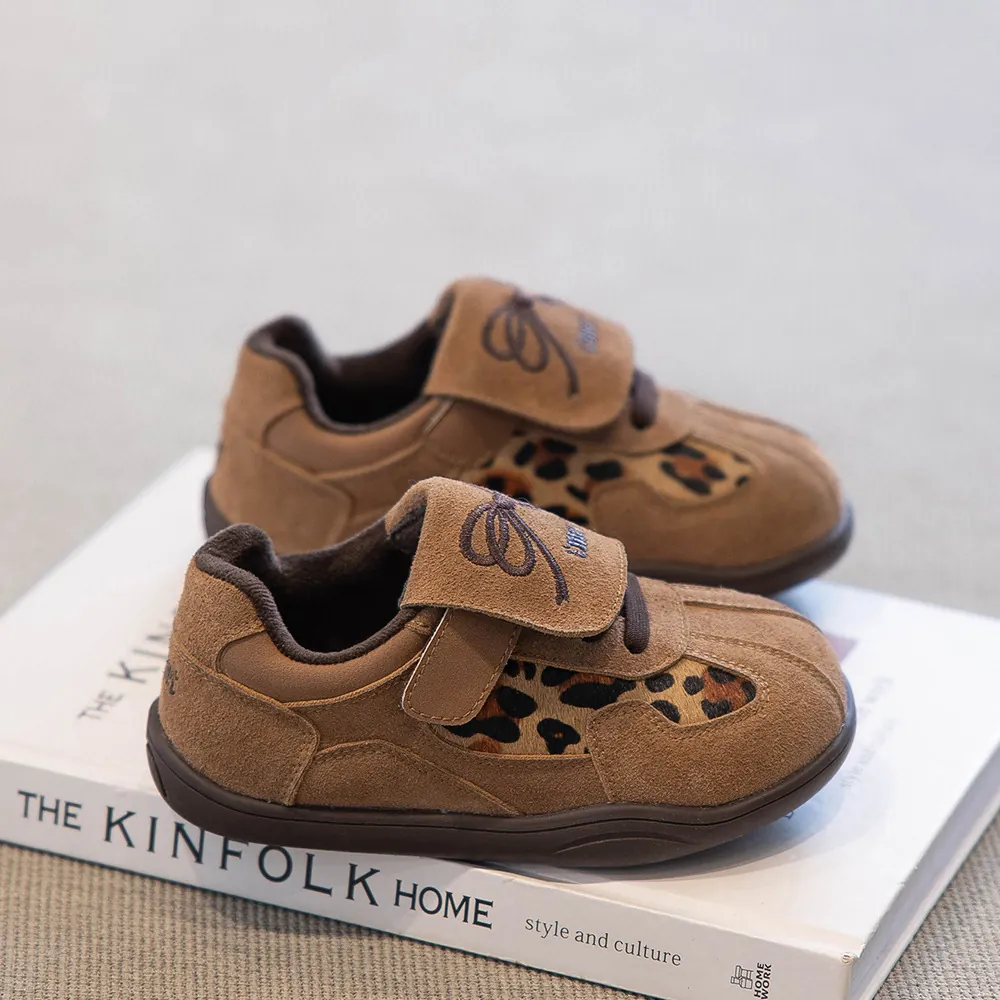 Zapatos German Trainer con Estampado de Leopardo para Niñas Zapatillas Casuales Retro Antideslizantes Otoño Invierno Lana Cálida
