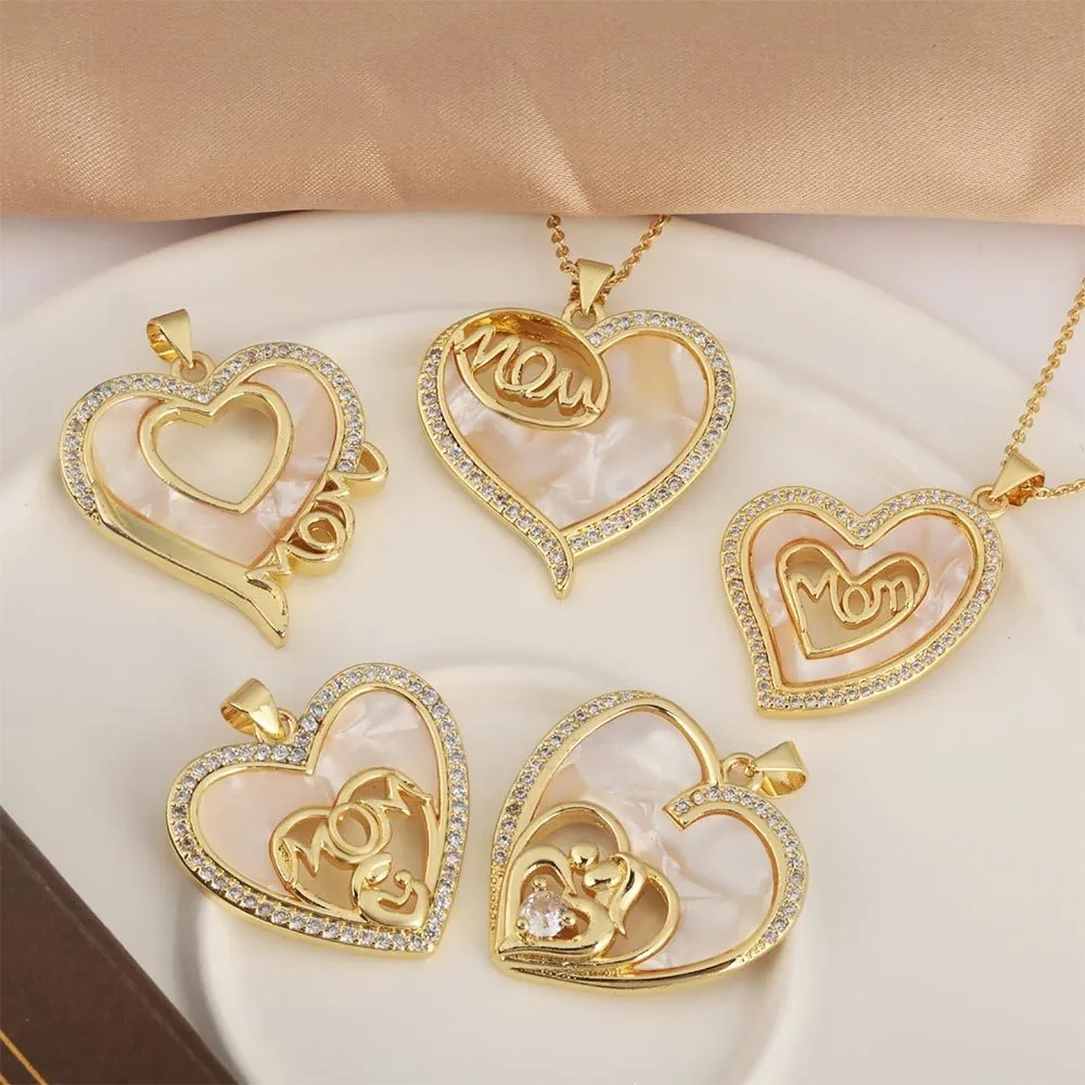 Muttertag Kupfer Herz Anhänger Halskette Gold Plattiert Mom Mama Brief Anhänger Zirkonia Eingelegt Schmuck Für Damen Mutter Geschenk