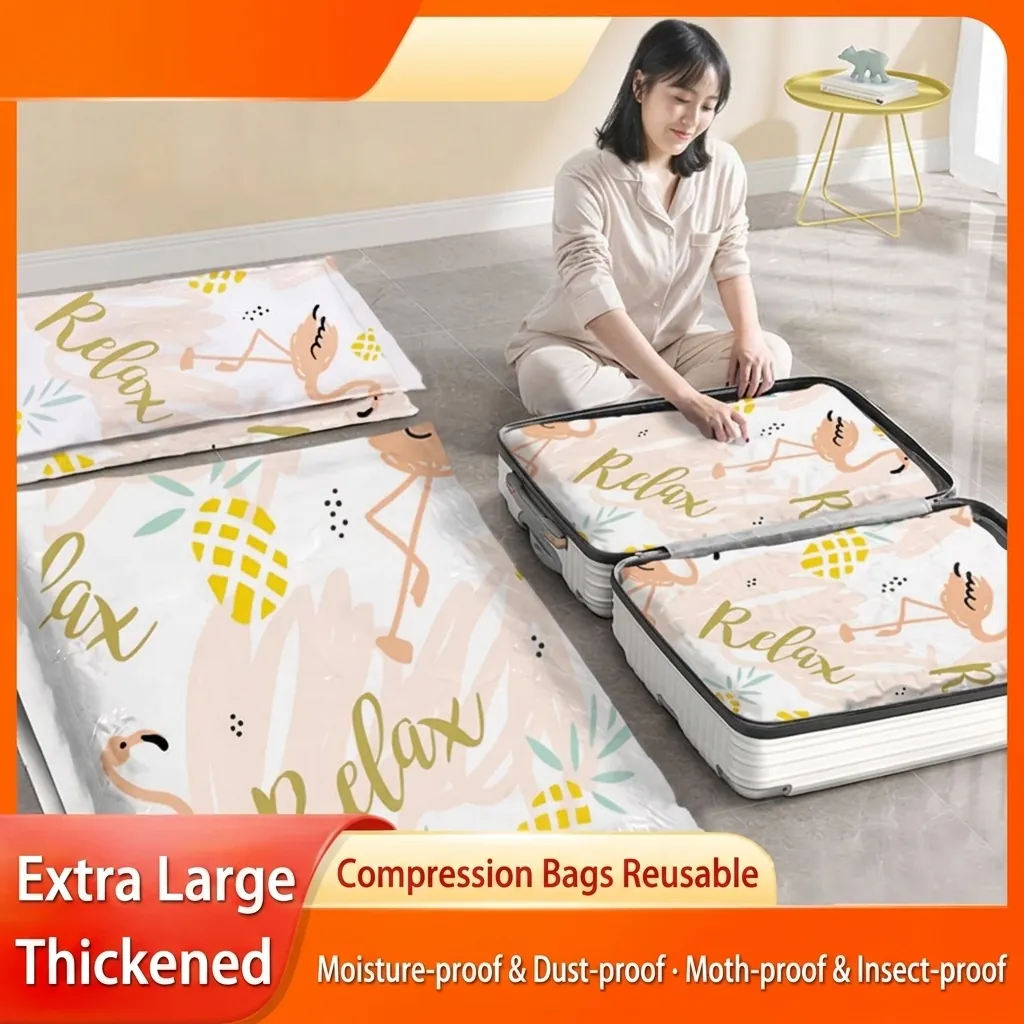 Sacchetti Sottovuoto in PET PE Extra Spessi Salvaspazio Riutilizzabili Borsa Portaoggetti Stampa Fenicottero Ananas per Biancheria da Letto Vestiti Viaggi