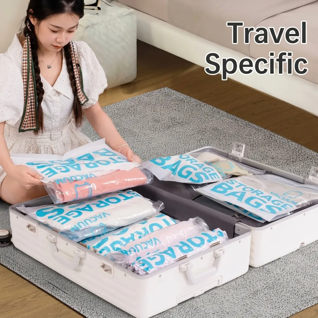 Sacs de Rangement sous Vide à Rouler Manuels Sans Pompe Nécessaire Sacs de Compression Réutilisables pour Vêtements Voyage Bagages Organisateur Gain de Place PA PE
