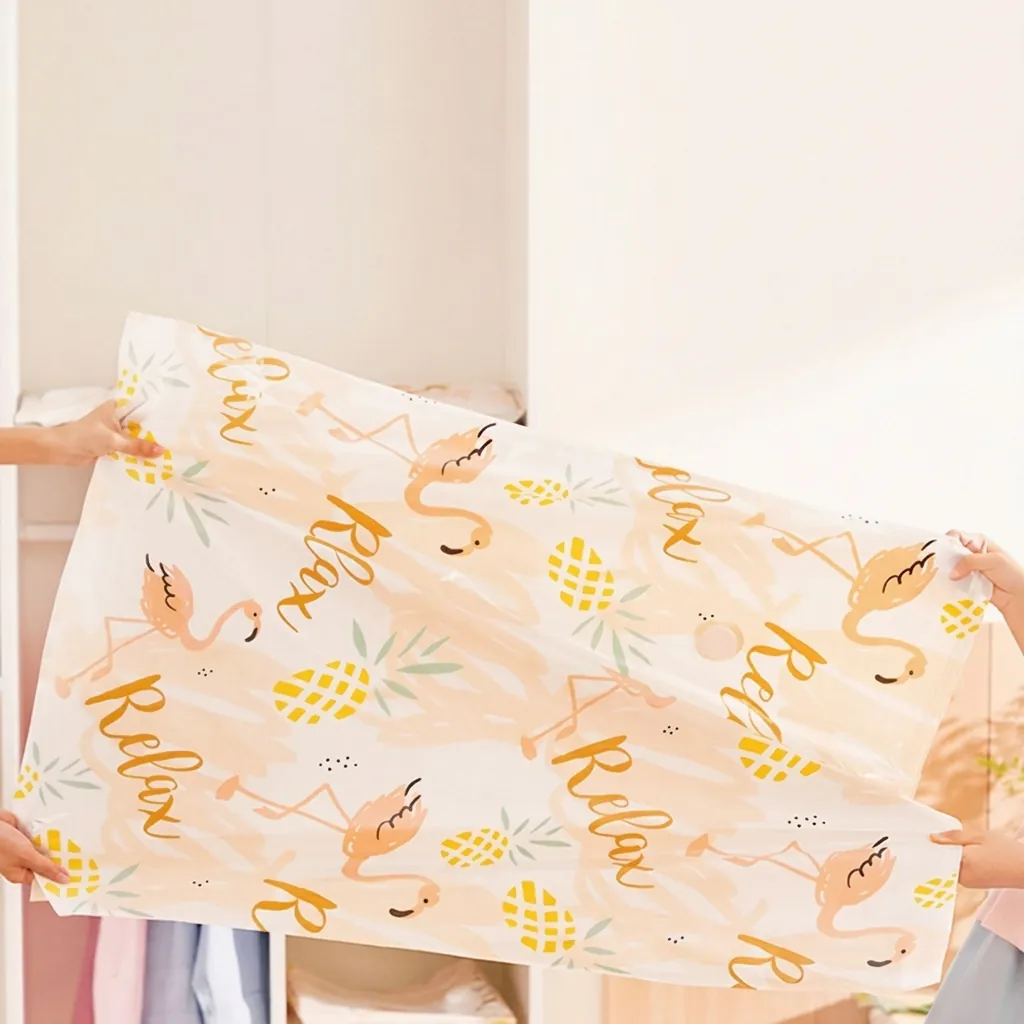 Thickened Vacuum Storage Bag No Pump Required Space Saving Clothes Quilt Organizer Bag With Tropical Flamingo Pattern