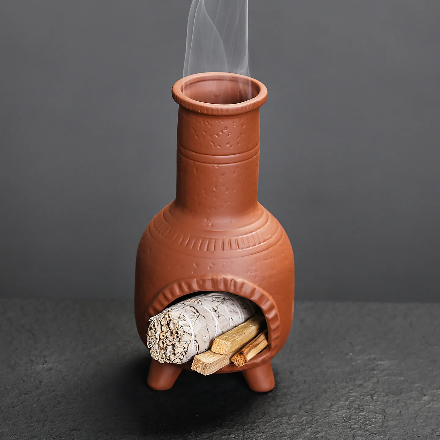 Retro Fireplace Ceramic Incense Burner For Palo Santo Sage Terracotta Chimenea Style Handmade Censer With Tripod Base Decor