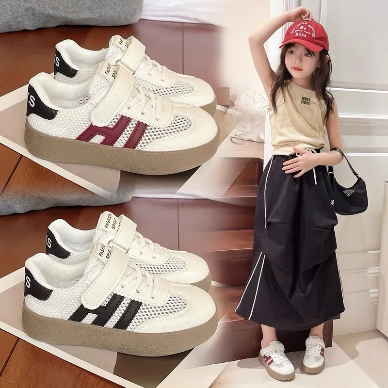 Kinder Mesh Sneaker Atmungsaktive Halbschuhe Für Jungen Mädchen Retro German Army Trainer Lässige Weiße Turnschuhe Mit Klettverschluss