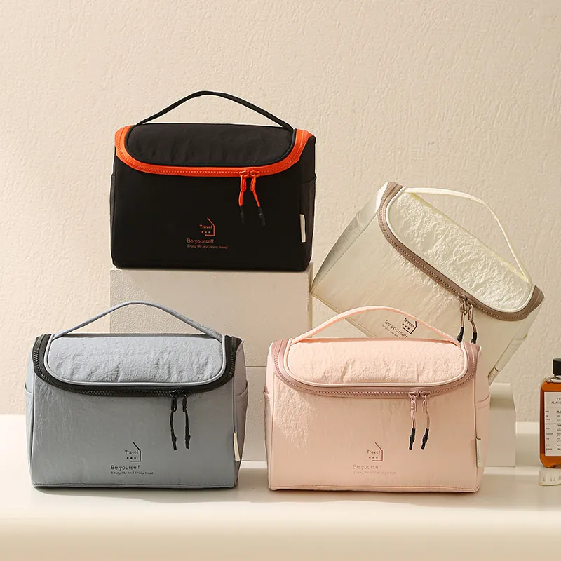 Trousse de Toilette Voyage en Nylon Grande Capacité Étanche Forme d'Oreiller Organisateur Cosmétique avec Poignée