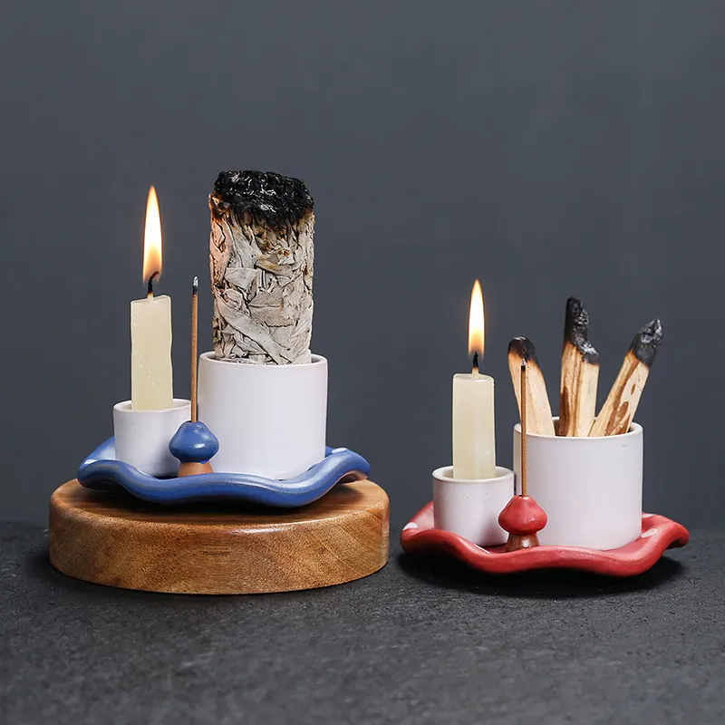 Creative Mushroom Ceramic Incense Burner Palo Santo Sage Holder Candle Tray Decorative Candelabra For Living Room Home Gift