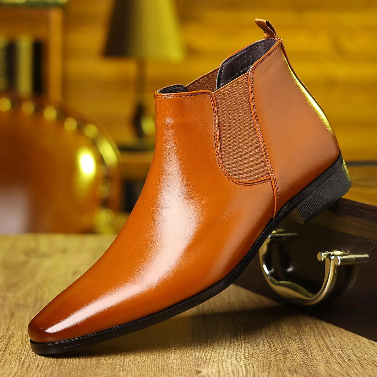 Heren Chelsea Boots Britse Stijl Spitse Neus Martin Boots Grote Maat 48 Zakelijk Casual Kunstleer Hoge Schoenen