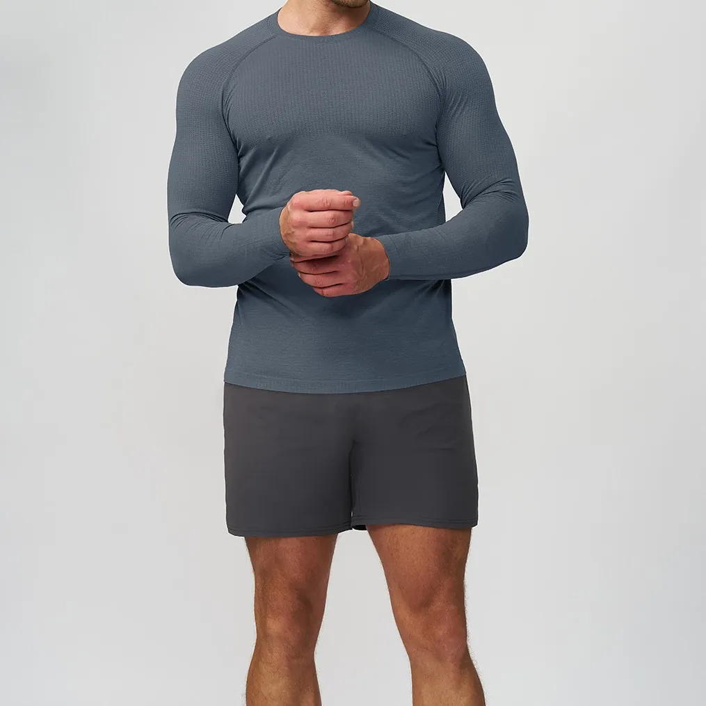 Men's Seamless Long Sleeve Sports T-Shirt Quick-Dry Breathable Workout Fitness Top Raglan Sleeve Compression Activewear Gym Running Tee