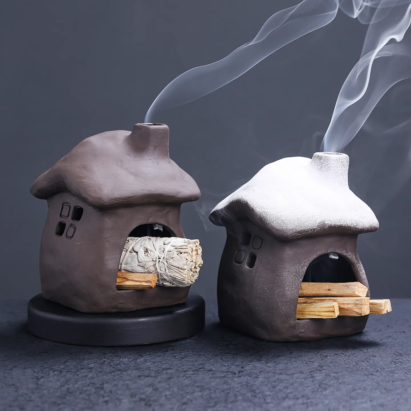 Ceramic Small House Fireplace Incense Burner For Palo Santo Sage Burning Stand Holder Nordic Snow Roof Winter Cabin Home Decor