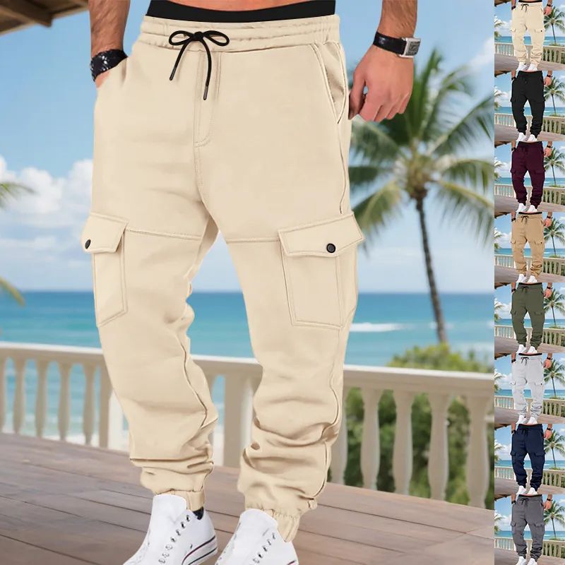 Heren Heavyweight Fleece Cargo Joggingbroek Meerdere Zakken Dikke Winter Warm Outdoor Atletische Casual Broek