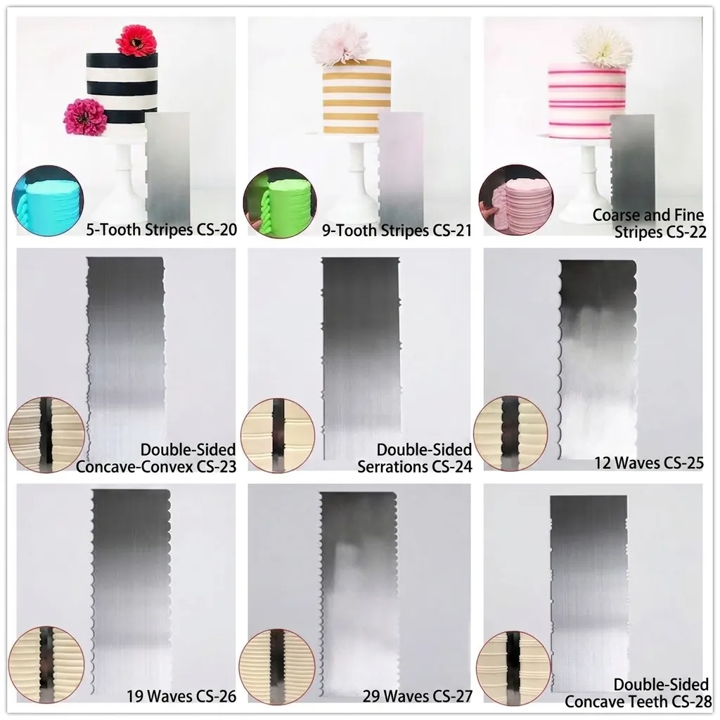 Professional Stainless Steel Cake Scraper Icing Smoother Comb Baking Decorating Tools For Cream Ganache Jelly Large Size