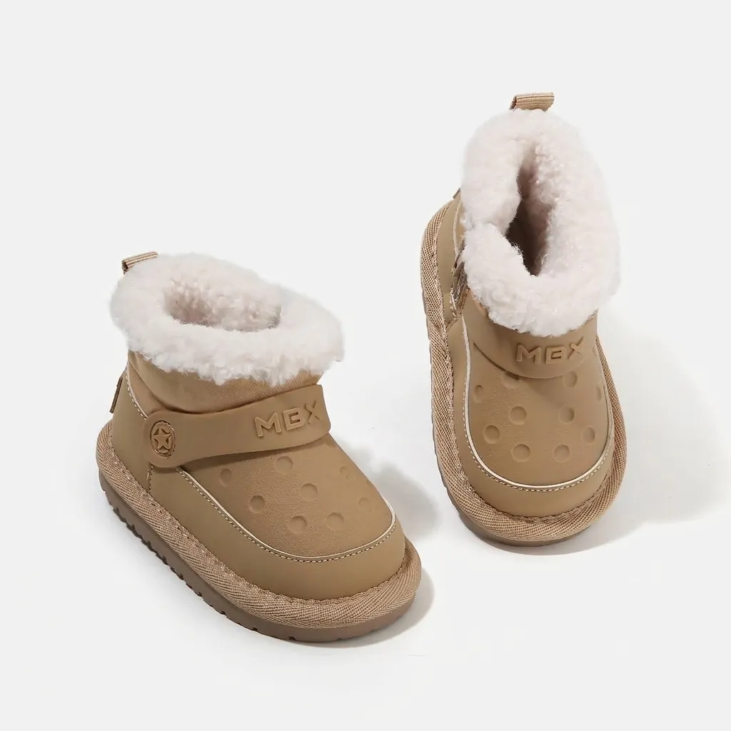 Kids Winter Snow Boots Toddler Faux Lamb Wool Lined Cotton Shoes Anti-Slip Microfiber Short Boots For Boys Girls