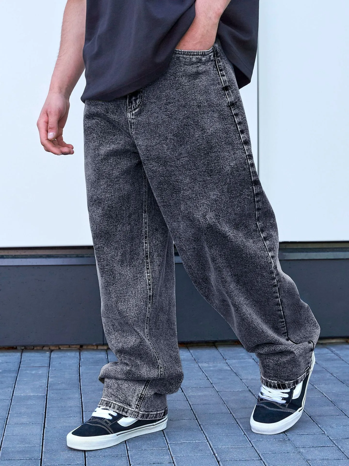 Men Autumn Oversized Straight Leg Denim Jeans Acid Wash Loose Fit Plus Size Retro Streetwear Casual Cotton Denim Pants