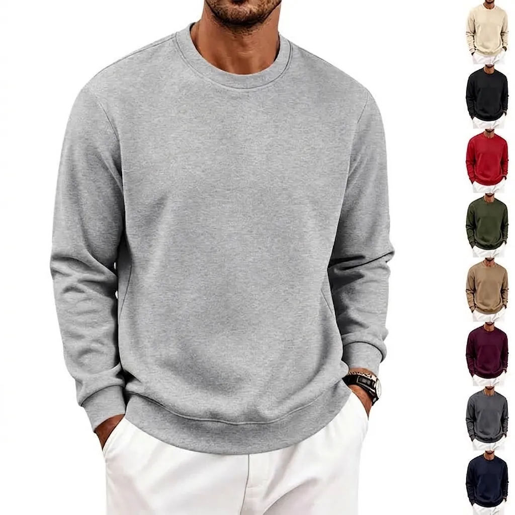 Men Heavyweight Fleece Crew Neck Sweatshirt Loose Fit Solid Color Pullover For Autumn Winter Casual Commuter Top